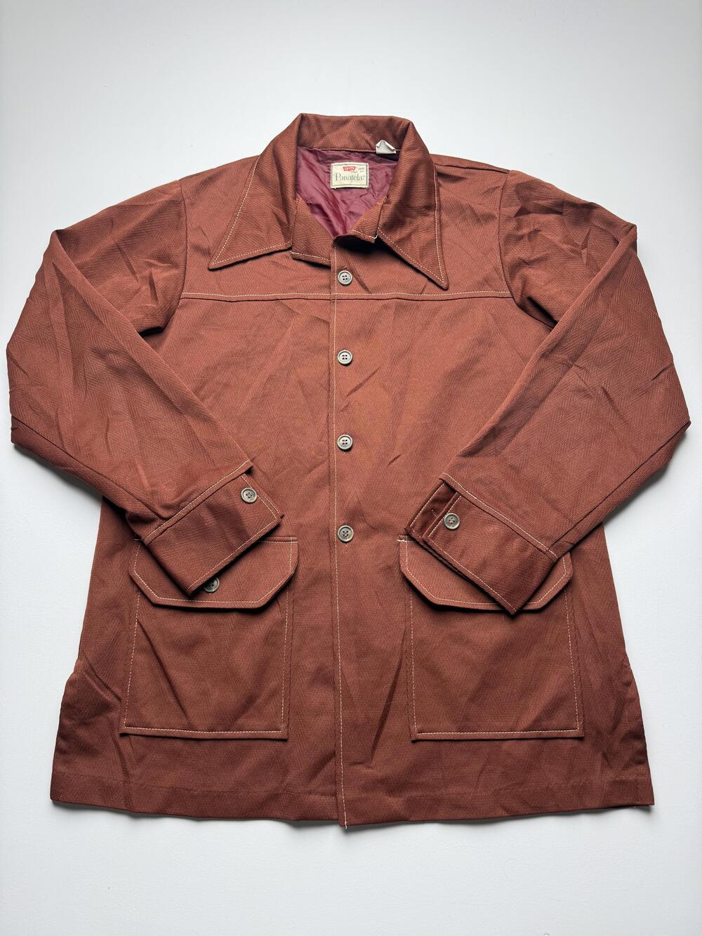 Vintage Levi's Panatela Coat Mens XL Brown Herringbone Overcoat Lined Casual